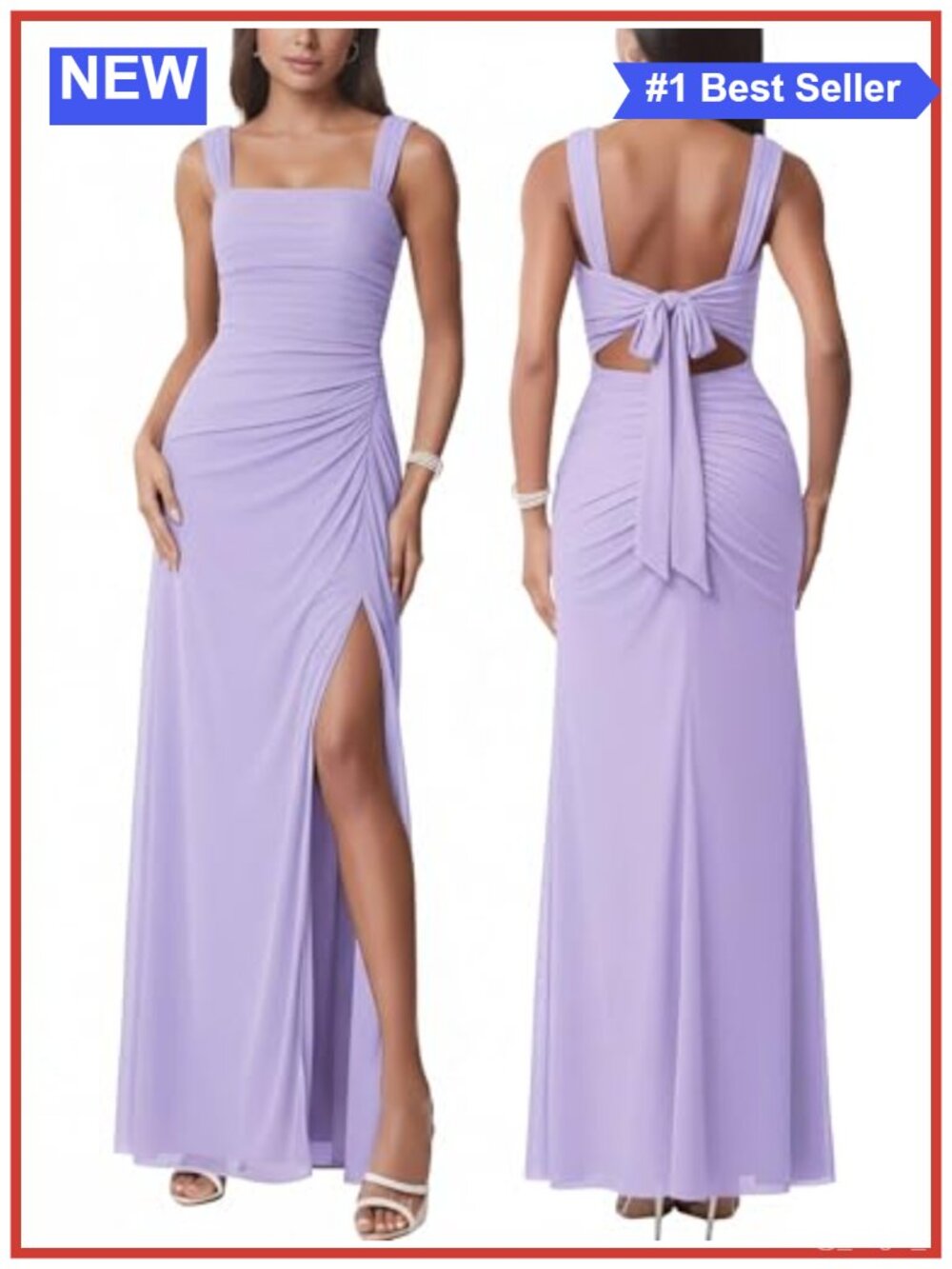 Sexy Mesh Tie Back Sleeveless Square Neck Split Ruched Maxi Dress Party Cocktail